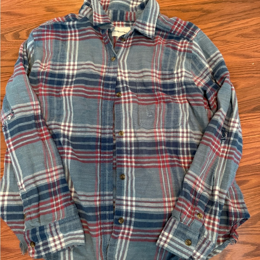 American Eagle Blue and Red Plaid Flannel